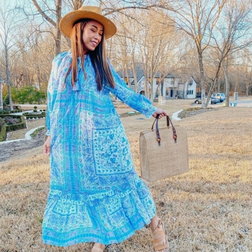 Zara * Printed Blue Maxi Midi Flowy Boho Dress - Picture 2 of 12
